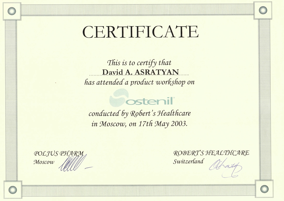 OSTENIL workshop certificate